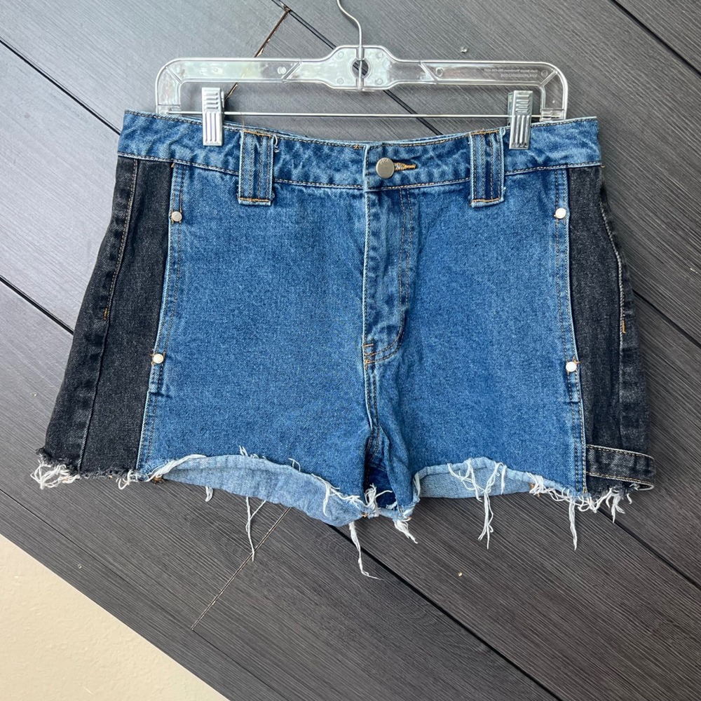 PTCL Women's Colorblock Denim Shorts Size 31 High Rise Y2K Festival Grunge